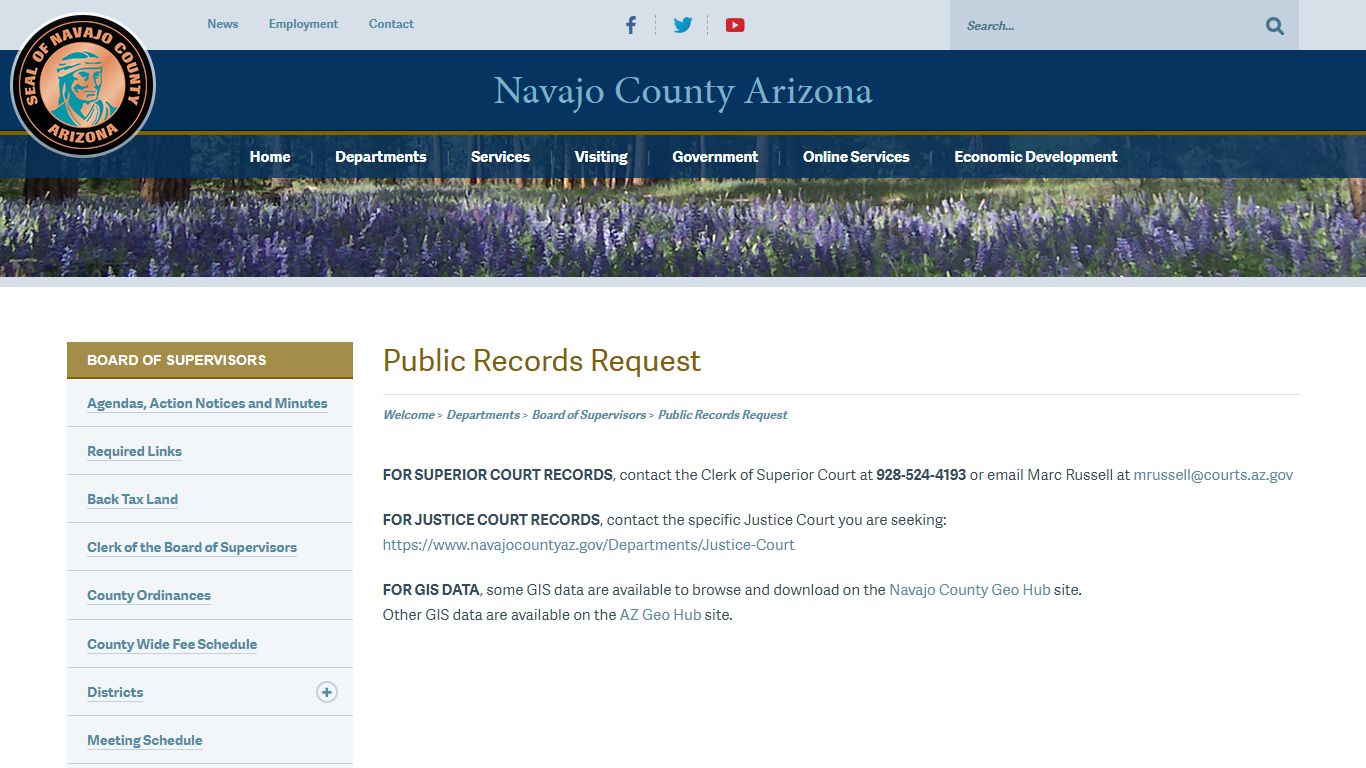 Public Records Request | Navajo County Arizona | Board of Supervisors